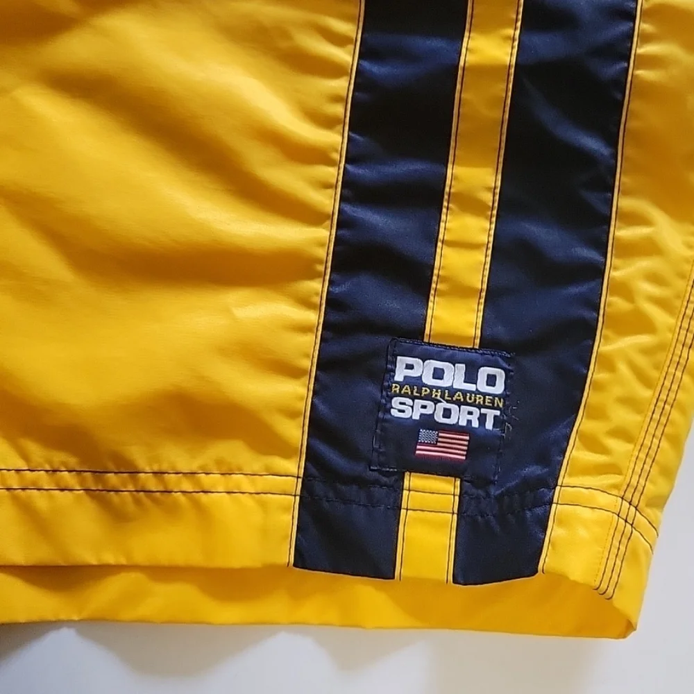 Vintage Polo Sport Ralph Lauren Men's Yellow Nylon Board Shorts Size 38 - Picture 6 of 10